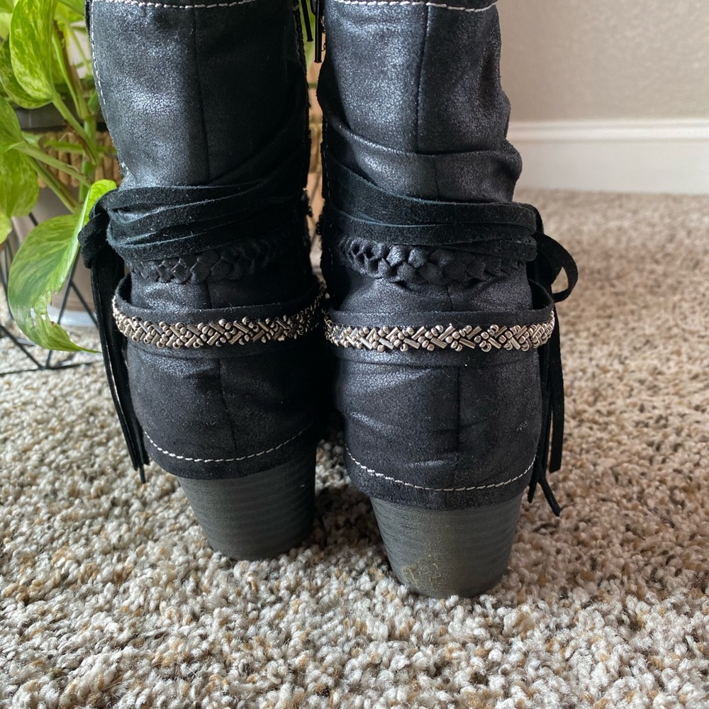 Black Fringe Ankle Booties - Picture 2 of 6